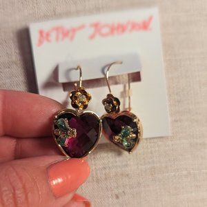 Betsey Johnson Stone Heart Drop Earrings